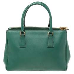 Pre Owned Prada Green Saffiano Leather Small Double Zip Tote