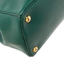 Pre Owned Prada Green Saffiano Leather Small Double Zip Tote