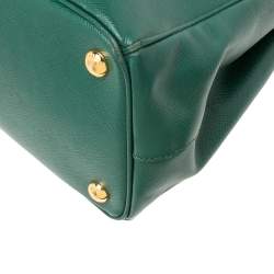 Pre Owned Prada Green Saffiano Leather Small Double Zip Tote