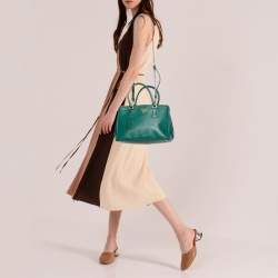 Pre Owned Prada Green Saffiano Leather Small Double Zip Tote