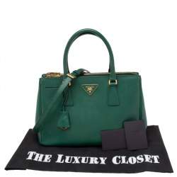 Pre Owned Prada Green Saffiano Leather Small Double Zip Tote