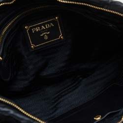 Pre Owned Prada Black Leather Antique Large Bow Zip Clutch