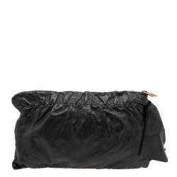 Pre Owned Prada Black Leather Antique Large Bow Zip Clutch