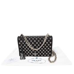 Pre Owned Prada Black Nylon and Leather Grommet Flap Chain Shoulder Bag