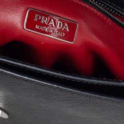 Pre Owned Prada Black Saffiano Leather Flap Top Handle Bag