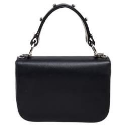 Pre Owned Prada Black Saffiano Leather Flap Top Handle Bag