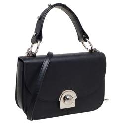 Pre Owned Prada Black Saffiano Leather Flap Top Handle Bag