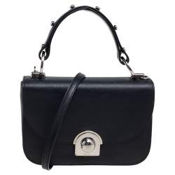 Pre Owned Prada Black Saffiano Leather Flap Top Handle Bag