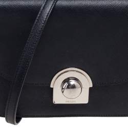 Pre Owned Prada Black Saffiano Leather Flap Top Handle Bag