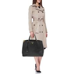 Pre Owned Prada Black Saffiano Leather Large Galleria Double Zip Tote