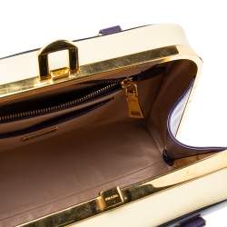 Pre Owned Prada Purple/Beige Patent Saffiano Leather Pyramid Frame Satchel