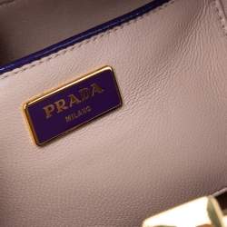 Pre Owned Prada Purple/Beige Patent Saffiano Leather Pyramid Frame Satchel
