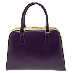 Pre Owned Prada Purple/Beige Patent Saffiano Leather Pyramid Frame Satchel