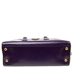 Pre Owned Prada Purple/Beige Patent Saffiano Leather Pyramid Frame Satchel