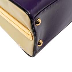 Pre Owned Prada Purple/Beige Patent Saffiano Leather Pyramid Frame Satchel