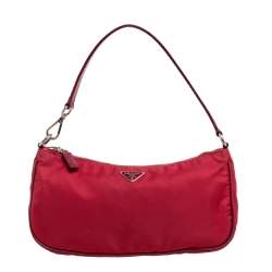 Pre Owned Prada Red Nylon Logo Pochette Bag