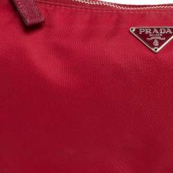 Pre Owned Prada Red Nylon Logo Pochette Bag