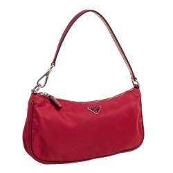Pre Owned Prada Red Nylon Logo Pochette Bag