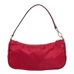 Pre Owned Prada Red Nylon Logo Pochette Bag