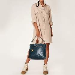 Pre Owned Prada Blue Vitello Shine Leather Tote