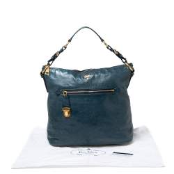 Pre Owned Prada Blue Vitello Shine Leather Tote