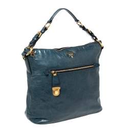 Pre Owned Prada Blue Vitello Shine Leather Tote