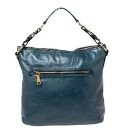Pre Owned Prada Blue Vitello Shine Leather Tote
