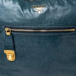 Pre Owned Prada Blue Vitello Shine Leather Tote
