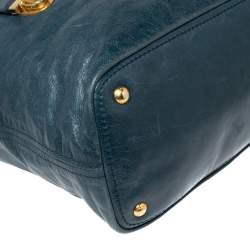 Pre Owned Prada Blue Vitello Shine Leather Tote