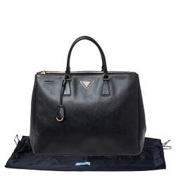 Pre Owned Prada Black Saffiano Leather Large Galleria Double Zip Tote