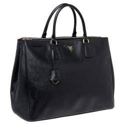 Pre Owned Prada Black Saffiano Leather Large Galleria Double Zip Tote