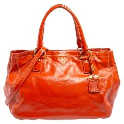 Pre Owned Prada Orange Patent Leather Large Shopping Tote