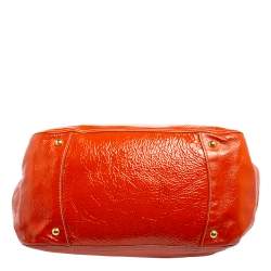Pre Owned Prada Orange Patent Leather Large Shopping Tote