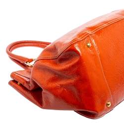 Pre Owned Prada Orange Patent Leather Large Shopping Tote