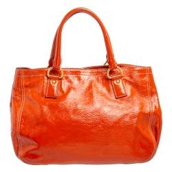 Pre Owned Prada Orange Patent Leather Large Shopping Tote