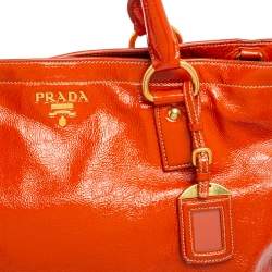 Pre Owned Prada Orange Patent Leather Large Shopping Tote