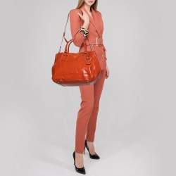 Pre Owned Prada Orange Patent Leather Large Shopping Tote