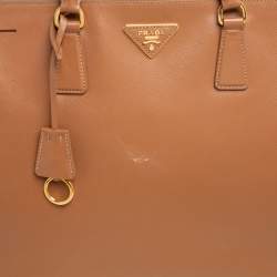 Pre Owned Prada Light Brown Saffiano Leather Large Galleria Double Zip Tote