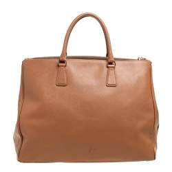 Pre Owned Prada Light Brown Saffiano Leather Large Galleria Double Zip Tote
