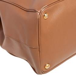 Pre Owned Prada Light Brown Saffiano Leather Large Galleria Double Zip Tote