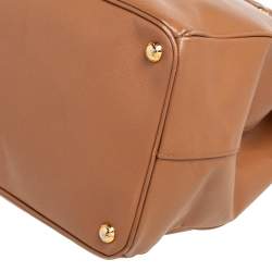 Pre Owned Prada Light Brown Saffiano Leather Large Galleria Double Zip Tote