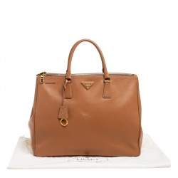 Pre Owned Prada Light Brown Saffiano Leather Large Galleria Double Zip Tote