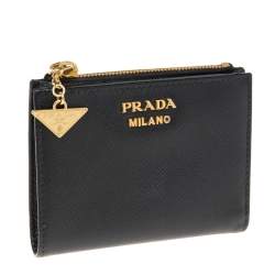 Pre Owned Prada Black Saffiano Lux Leather Bifold Compact Wallet