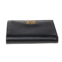 Pre Owned Prada Black Saffiano Lux Leather Bifold Compact Wallet