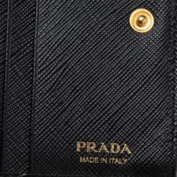Pre Owned Prada Black Saffiano Lux Leather Bifold Compact Wallet