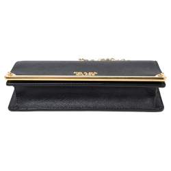Pre Owned Prada Black Saffiano Leather Cahier Wallet on Chain