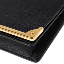 Pre Owned Prada Black Saffiano Leather Cahier Wallet on Chain