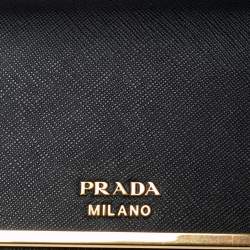Pre Owned Prada Black Saffiano Leather Cahier Wallet on Chain