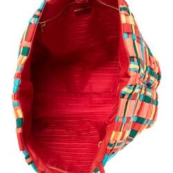 Pre Owned Prada Multicolor Woven Nylon and Leather Tote