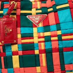 Pre Owned Prada Multicolor Woven Nylon and Leather Tote